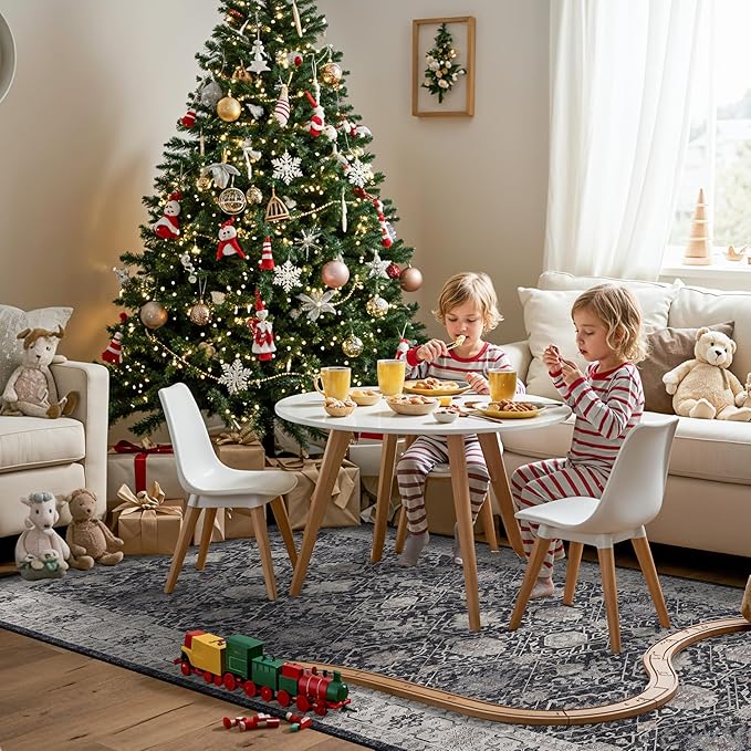 Washable 4x12 Hallway Runner Rug: Vintage Soft Carpet for Living Room Bedroom Stain Resistant Area Rug with Non-Slip Backing for Entryway Kitchen Thin Floor Mat for Bathroom Dining Room(Black,4x12)