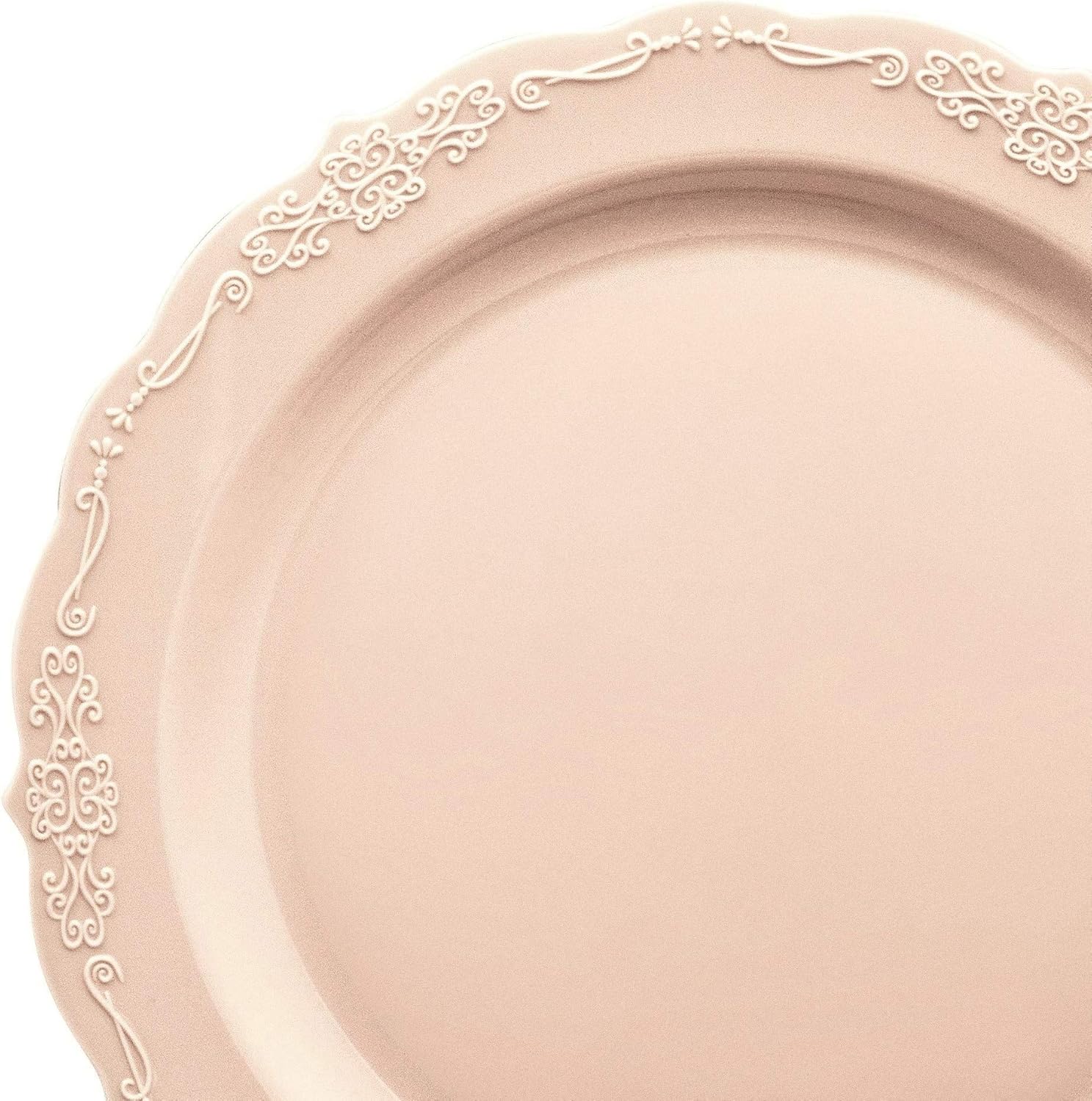 " OCCASIONS " 50 Plates Pack (25 Guests)-Vintage Wedding Party Disposable Plastic Plate Set -25 x 10'' Dinner + 25 x 7.5'' Salad/Dessert plates (Verona Blush Pink/Antique Rose)