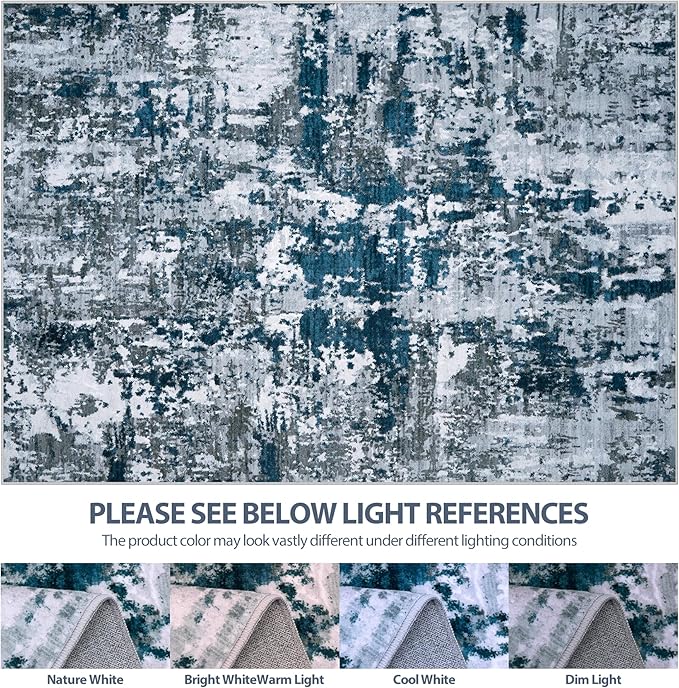 10x14 Area Rugs for Living Room Rug Washable: Abstract Large Rug Indoor Modern Carpet Non Slip for Dining Room Bedroom Nursery Home Office Navy Grey
