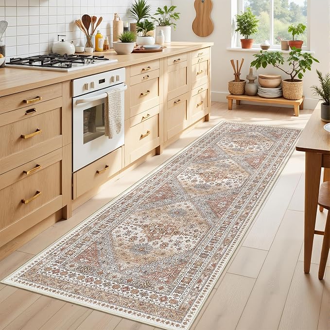 Kitchen Runner Rug Non Slip Washable 2.5x8, Soft Low Pile Entryway Rug Runners for Hallways,Carpet Runner for Living Room,Kitchen, Laundry, Bathroom(Orange,2.5'x8')
