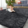 OLANLY 6x6 Area Rugs for Living Room Bedroom, Machine Washable Soft Fluffy Shaggy Bedside Rug, Indoor Floor Carpet for Kids Girls and Boys, Dorms, Nursery Rooms, Home Decor Aesthetic, Black