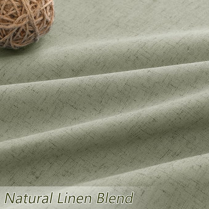 Sage Green 100% Blackout Linen Curtains 108 Inch Length 2 Panels Set for Living Room Bedroom Back Tab Rod Pocket Thermal Insulated Black Out Drapes Room Darkening Window Curtains 52x108