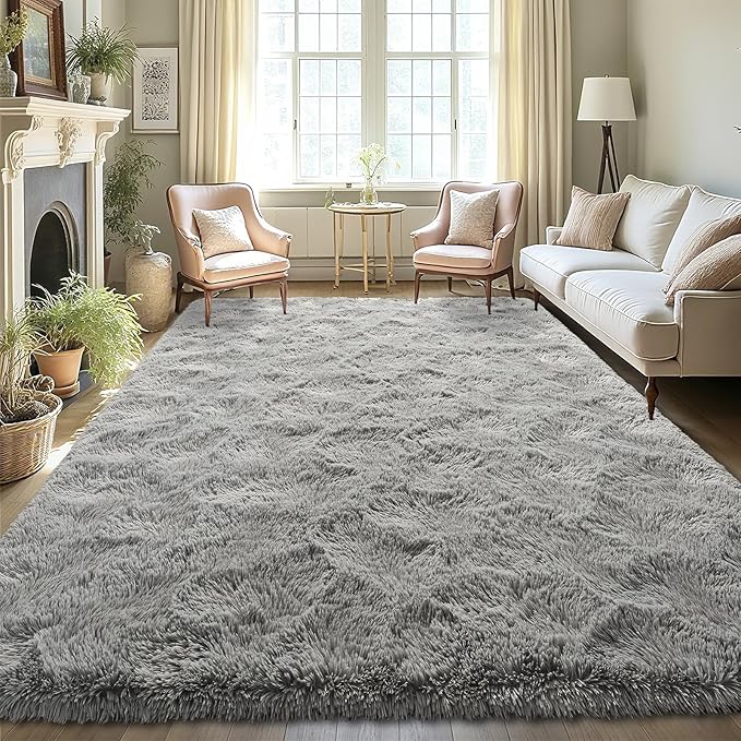 LOCHAS Ultra Soft Indoor Modern Area Rugs Fluffy Living Room Carpets for Children Bedroom Home Decor Nursery Rug 4x6 Feet, Gray