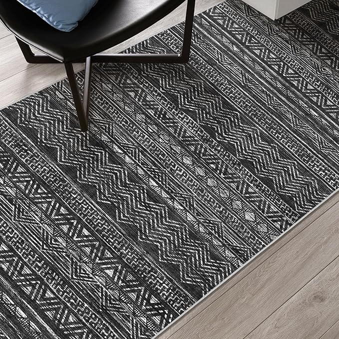 3x18 Washable Kitchen Runner Rug: Modern Moroccan Runners for Hallway Soft Non Slip Rugs with Rubber Backing Low Pile Thin Waterproof Floor Carpet for Entryway Bedroom Bathroom Indoor 3x18 Black
