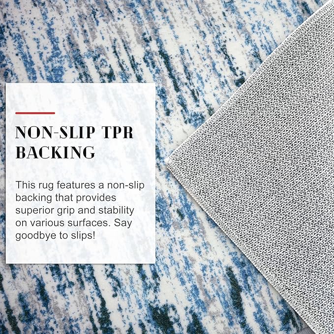 Lansny Modern Abstract Runner Rug 2.6x18, Grey Blue White Washable Long Kitchen Runner Non-Slip Soft Hallway Rug Runner Thin Print Faux Wool Carpet for Entryway Bedroom Laundry Room Indoor Home Decor