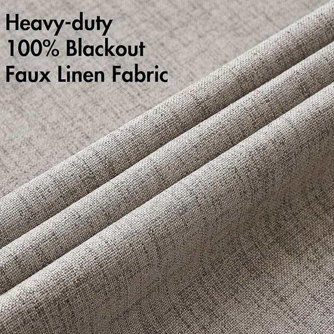 MIULEE 100% Blackout Linen Textured Curtains for Bedroom Solid Thermal Insulated Warm Taupe Grommet Room Darkening Curtains & Drapes Luxury Decor for Living Room Nursery 52 x 72 Inch (2 Panels)