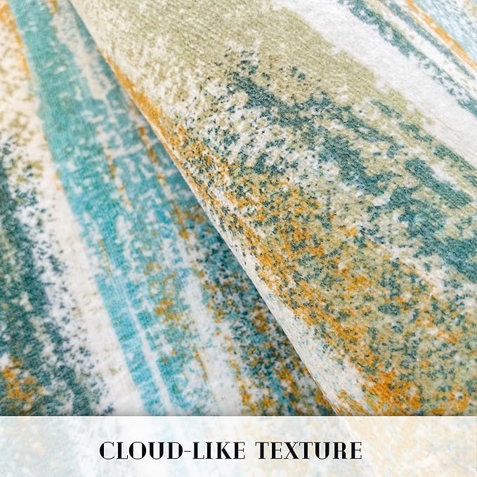 Lansny Modern Abstract Runner Rug 2x5, Green Mustard Multi Washable Entryway Kitchen Runner Non-Slip Soft Hallway Rug Runner Thin Print Faux Wool Carpet for Bedroom Laundry Room Indoor