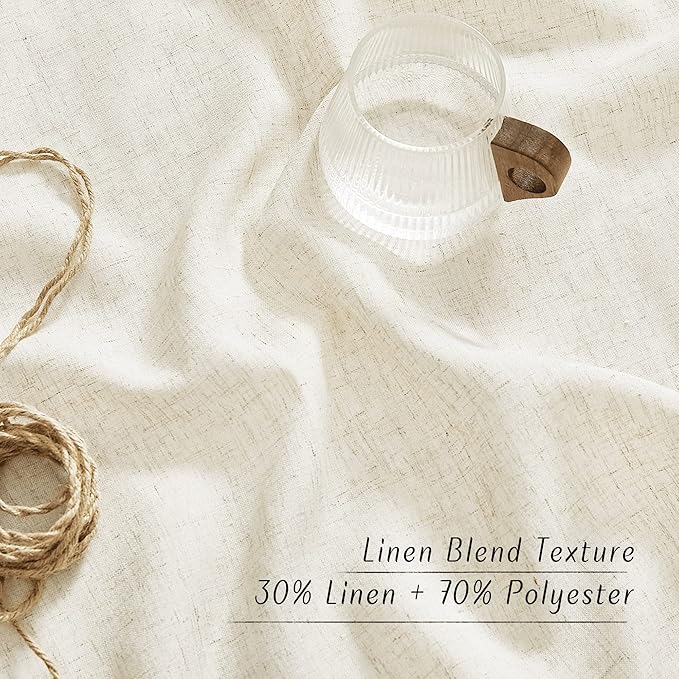 NICETOWN Semi Sheer Boho Linen Curtains for Living Room, Grommet Privacy Added Thick Textured Burlap with Light Filter Sheer Curtains & Drapes for Bedroom, Natural, W55 x L120, 2 Panels