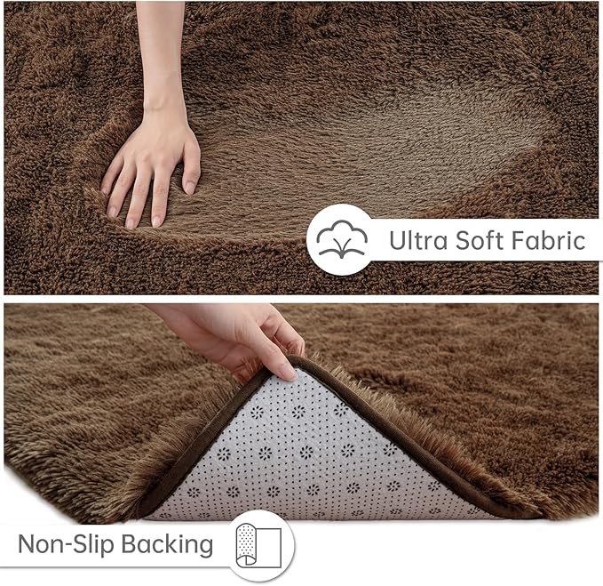 Goideal Fluffy Rug for Bedroom Living Room, 4x6 Brown Area Rugs, Faux Fur Shag Modern Carpet Ultra Soft Girls Boys Room Home Decor, Solid
