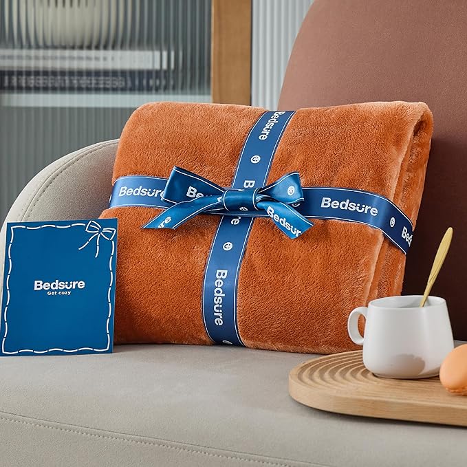 Bedsure Burnt Orange Throw Blankets Fleece Blanket Twin Blanket - 300GSM Soft Lightweight Plush Cozy Blankets for Bed, Sofa, Couch, Travel, Camping
