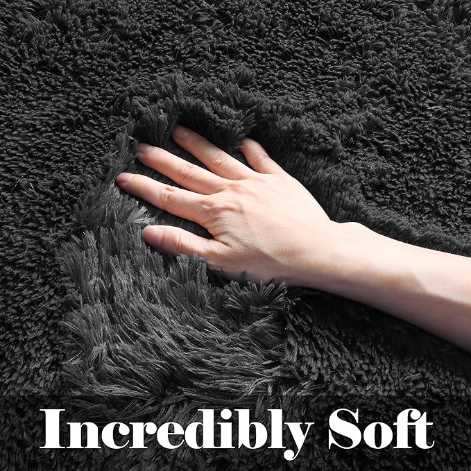 ONASAR Black 6x9 Area Rugs for Living Room Bedroom, Large Fluffy Soft Plush Floor Big Indoor Shaggy Carpet for Kids Girls Boys Teen Dorm Home Nursery Playroom Decor Aesthetic