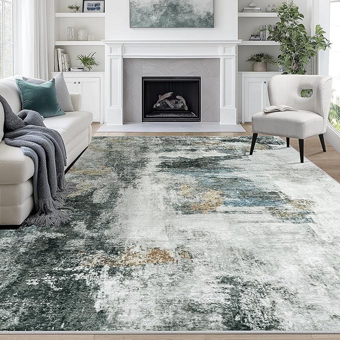 8x10 Area Rugs for Living Room Rug Washable: Abstract Large Rug for Dining Room Bedroom Carpet Non Slip 8 by 10 Indoor Modern Nursery Home Office Black Gold
