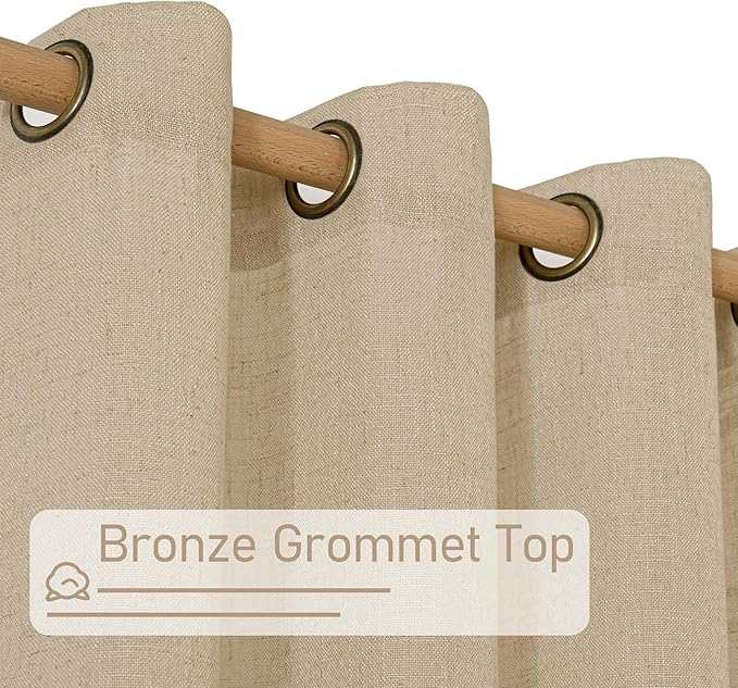 LAMIT Semi Sheer Linen Curtains 80 Inch Length for Living Room, Brown Light Filtering Window Panels Bronze Grommet Boho Burlap Drapes for Bedroom/Farmhouse, Set of 2, 52 x 80 Inch