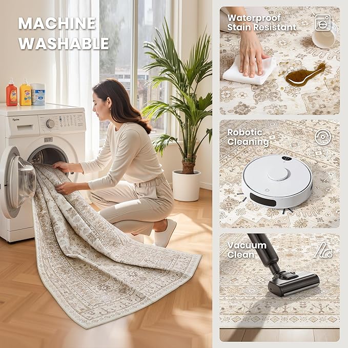 zesthome 8x10 Area Rugs for Living Room,Non-Slip Backing Washable Rugs,Vintage Large Area Rug，Stain Resistant Home Decor Rug