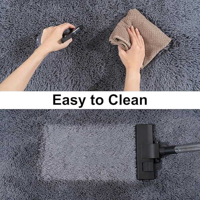 Ultra Soft Runner Rugs for Bedroom Hallways with Upgraded Non-Slip Rubber Backing & Thick Memory Sponge, 2x3 Feet Fluffy Shag Throw Area Rug for Bedside Dorm Dark Grey