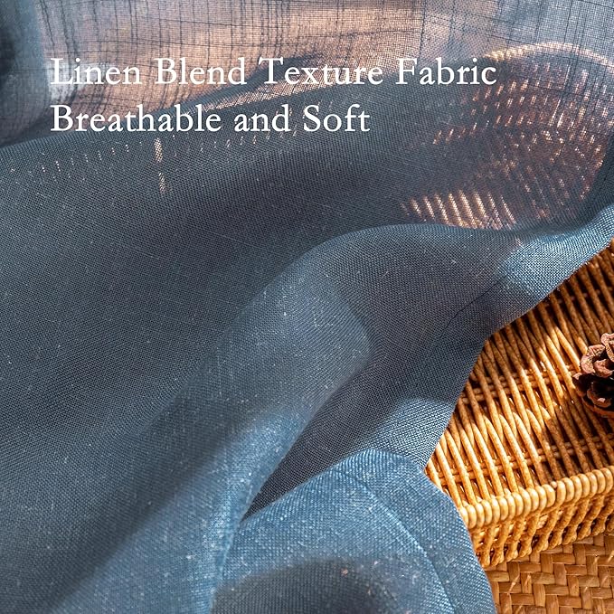 MYSKY HOME 95 Inch Semi Sheer Sliding Door Curtains Farmhouse Light Filtering Window Curtain Drapes for Patio Living Room, Linen Look Texture Fabric Bohemian Draperies, 50x95, Dusty Blue, 2 Panels