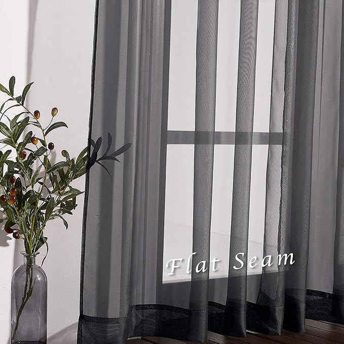 NICETOWN Sheer Drape Panels 63" L - Voile Window Treatment Curtains with Nickel Rings Top for Bedroom/Home Decor (1 Panel=54" W, Black, Sold as 2 Panels)