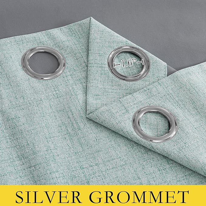 NICETOWN 100% Absolutely Blackout Linen Curtains with Thermal Insulated Grey Liner, Seafoam Green, 52 inches Wide, 63 inches Length Energy Saving Curtains for Bedroom 2 Panels Set, Vertical Blinds
