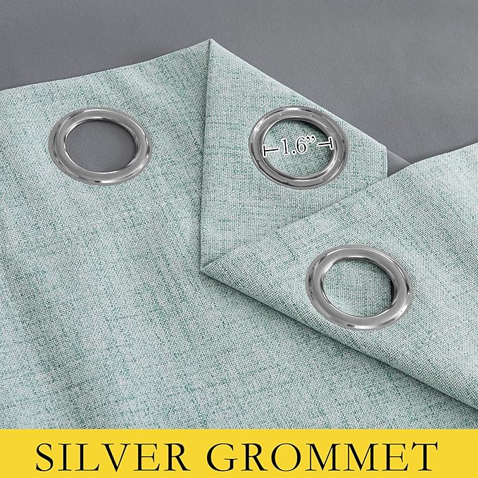 NICETOWN 100% Absolutely Blackout Linen Curtains with Thermal Insulated Liner, Seafoam Green, 52" Wide, 102" Length Energy Saving Curtains for Living Room 2 Panels Set, Vertical Blinds
