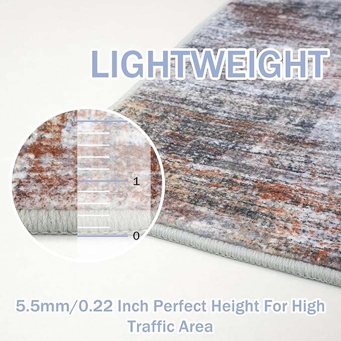 IOHOUZE Abstract Area Rugs 8x10 Ft Washable Large Rugs for Living Room, Non Slip Dining Room Rug, Printed Faux Wool Rugs for Bedroom, Floor Carpet for Office Nursery Playroom, Orange Grey