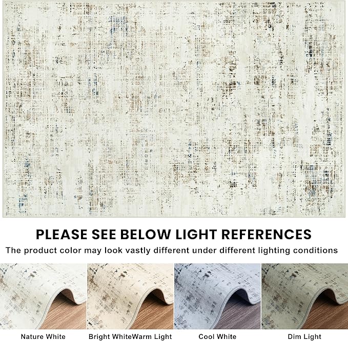 6x9 Area Rugs for Living Room Washable Rug: Anti-Skid Abstract Modern Living Room Rug Soft Thin Carpets Indoor Floor Non-Shedding Carpet for Bedroom Dining Farmhouse Nursery Gray White Blue
