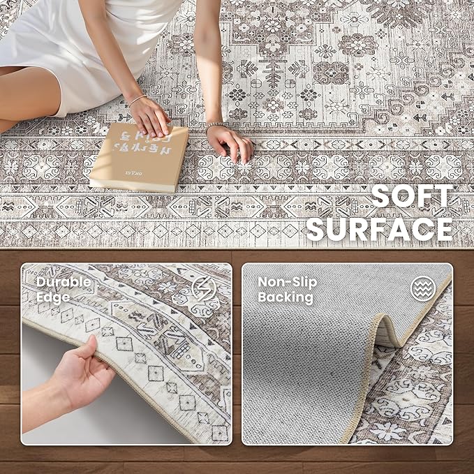 zesthome 10x12 Area Rugs,Stain Resistant Washable Rug,Ultra-Thin Rugs for Living Room,Bedroom,Non-Slip Backing Home Decor Large Area Rug (Brown/Beige,10'x12')