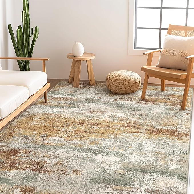 BEIMO Area Rugs 10x14 for Living Room Bedroom, Modern Abstract Machine Washable Rug, Large Soft Low Pile Floor Cover with Non Slip Backing for Dining Room, Orange Green
