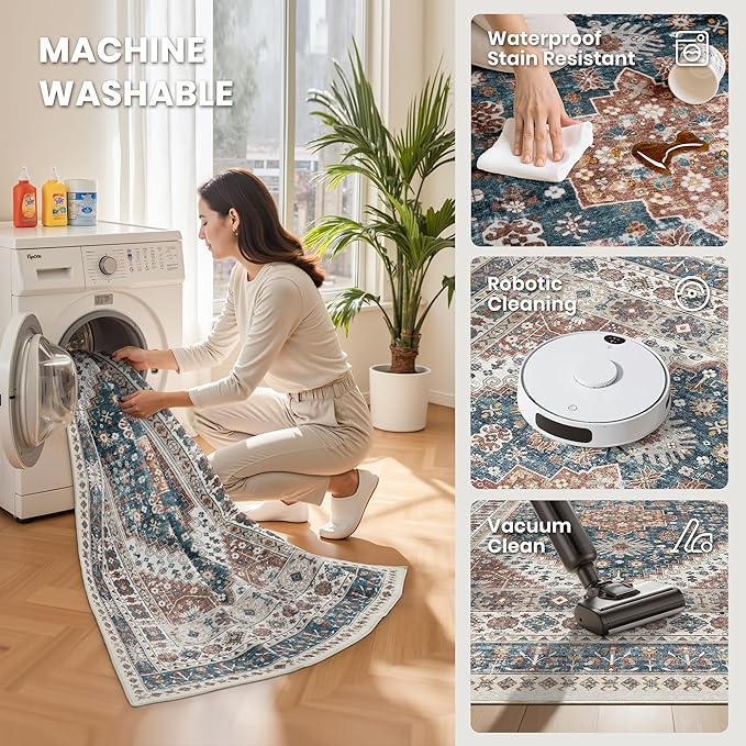zesthome 10x14 Area Rugs,Stain Resistant Washable Rug,Ultra-Thin Rugs for Living Room,Bedroom,Non-Slip Backing Home Decor Large Area Rug (Navy Blue/Red,10'x14')