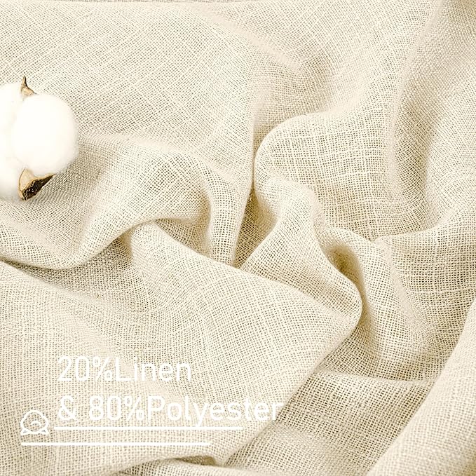 LAMIT Beige Linen Curtains 45 Inches Long for Bedroom, Light Filtering Panels Back Tab and Rod Pocket Neutral Drapes for Kitchen/Window/Loft Room, 52 x 45 Inch, 2 Panels