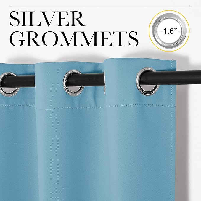 NICETOWN Blackout Draperies Curtains for Kids Room, Window Treatment Thermal Insulated Grommet Blackout Drape Panels for Bedroom (Teal Blue, Set of 2, 34 by 54 inches)