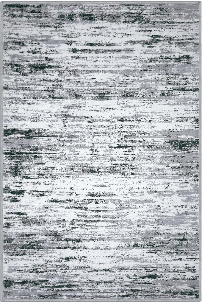Lansny Modern Abstract Entryway Rug Indoor 2x3 Washable Rug Non-Slip Soft Small Area Rug Black Grey White Kitchen Mats Thin Print Faux Wool Floor Carpet Throw Rugs for Entrance Bedroom Home Decor