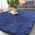 OLANLY 7x7 Machine Washable Large Area Rugs for Living Room, Bedroom, Soft Fluffy Shaggy Bedside Rug, Indoor Floor Carpet for Kids Girls and Boys, Dorms, Nursery, Home Decor Aesthetic, Navy Blue