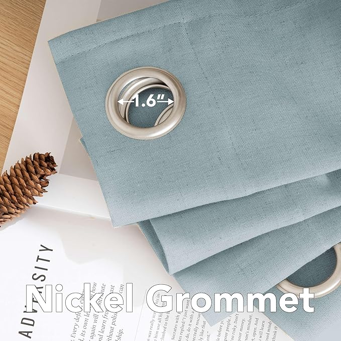 H.VERSAILTEX Living Room Linen Curtains - Semi Sheer, Nickel Grommet, Energy Saving, Light Filtering Window Treatments - Cloud Blue, 2 Panels, 52 x 72 Inch