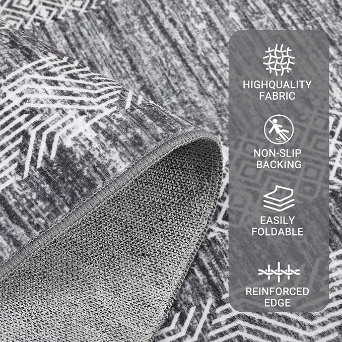 GarveeHome 9x12 Large Modern Gray Area Rug Distressed Bordered Rug Soft Non Shedding Floor Carpet, Geometric Rug, Washable Non Slip Rug, Low Pile Indoor Area Rug for Living Room, Bedroom