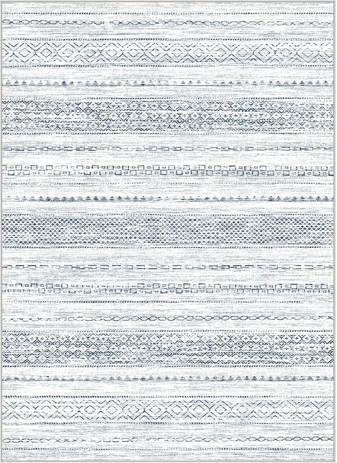 Nakagishi 6x9 Area Rugs Living Room: Washable Boho Large Neutral Soft Farmhouse Rug Stain Resistant Modern Indoor Floor Non-Slip Carpet for Bedroom Nursery Playroom Office Dining Room Dorm-White Blue