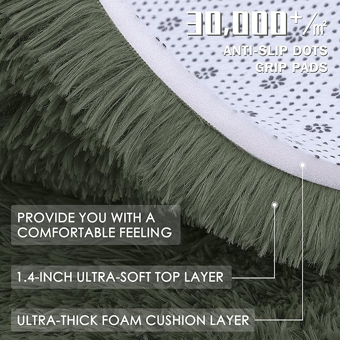 OLANLY 6x9 Machine Washable Large Area Rugs for Living Room, Bedroom, Soft Fluffy Shaggy Bedside Rug, Indoor Floor Carpet for Kids Girls and Boys, Dorms, Nursery, Home Decor Aesthetic, Olive Green