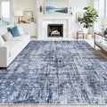 9x12 Area Rugs for Living Room Washable Rug: Anti-Skid Abstract Modern Living Room Rug Soft Thin Carpets Indoor Floor Non-Shedding Carpet for Bedroom Dining Farmhouse Nursery Navy Light Gray