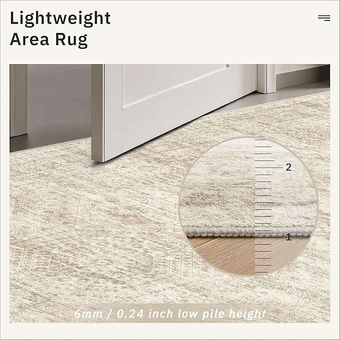 Soalmost 9x9 Beige Round Rug 9ft Living Room Circle Rug Vintage Round Area Rug Non Slip Indoor Carpet for Apartment