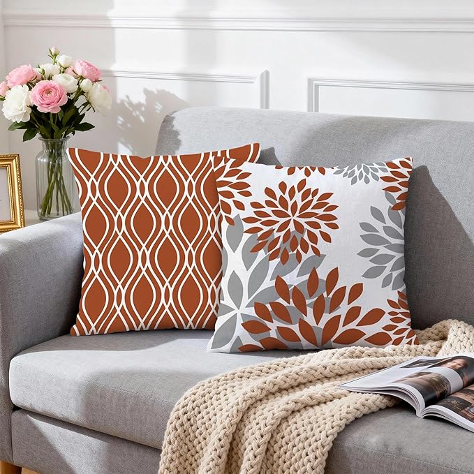 Hexagram Geometric Burnt Orange Pillow Covers 20x20 Set of 4, Decorative Outdoor Boho Modern Throw Pillow Covers, Home Sweet Home Farmhouse Cushion Case for Couch Sofa Bedroom Indoor Decor(No Insert)