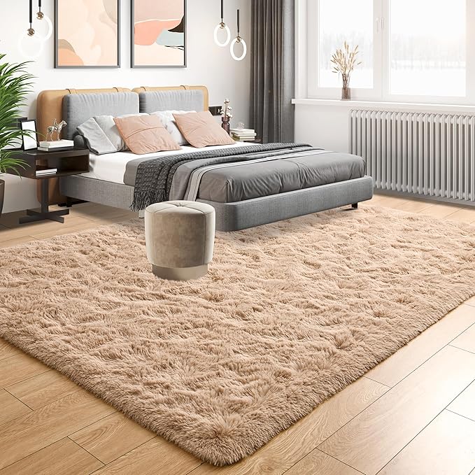 Tepook Super Soft Fluffy Rug for Bedroom, Modern Shaggy Fuzzy Kids Rugs for Living Room, Plush Indoor Nursery Home Decor Dorm Carpet with Non-Slip Bottom, Beige, 3 X 5 Feet