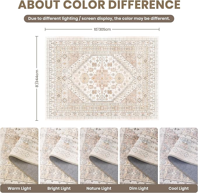 zesthome 8x10 Area Rugs for Living Room,Non-Slip Backing Washable Rugs,Vintage Large Area Rug，Stain Resistant Home Decor Rug
