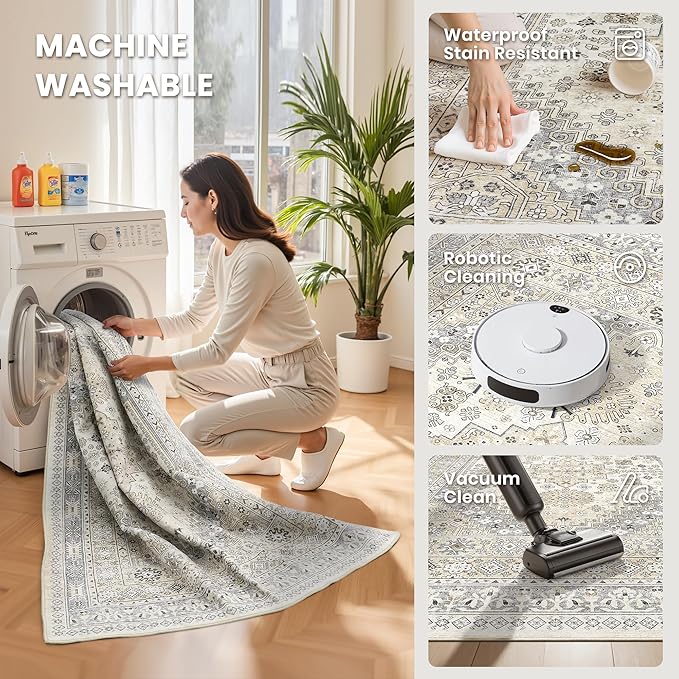 zesthome Washable Runner Rug 2.5x12 - Stain Resistant Entryway Rug,Ultra-Thin Kitchen Rugs, Anti Slip Backing Runner Rugs for Entrance Laundry Room Indoor Hallway (Beige,2.5'x12')