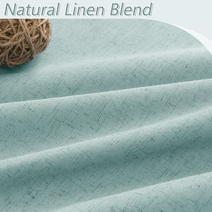 Guken Light Blue 100% Blackout Linen Curtains 100 Inch Length 2 Panels Set for Living Room Back Tab Thermal Insulated Black Out Drapes Room Darkening Farmhouse Style for Bedroom Window Curtains