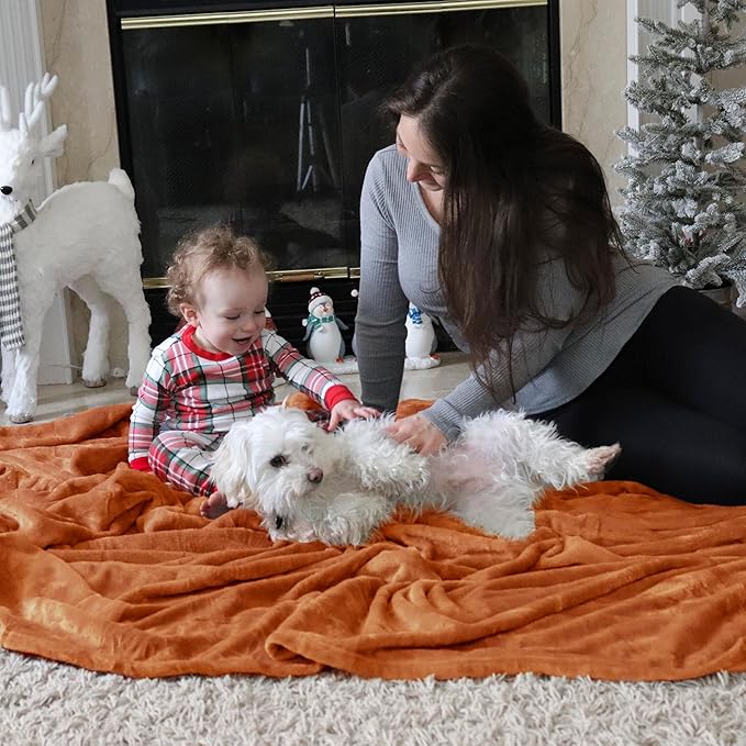 Bedsure Burnt Orange Throw Blankets Fleece Blanket Twin Blanket - 300GSM Soft Lightweight Plush Cozy Blankets for Bed, Sofa, Couch, Travel, Camping