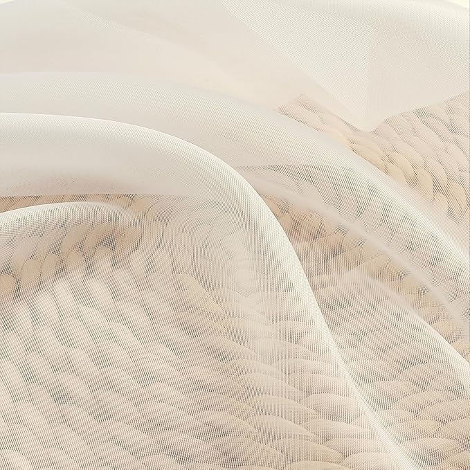 Chyhomenyc Cream Sheer Curtains 90 Inches Long - Light Filtering Solid Voile Window Panel Drapes for Bedroom, Elegant Soft Airy Living Room Sheer Curtains, Each 42Wx90L Inch, 2 Panels