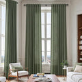140 Inch Extra Long Curtain for Floor to Ceiling High Window Olive Green Linen Back Tab Curtains for Living Room Filtered and Breathable Semi Sheer Drapes Modern Farmhouse Boho Decor 52x140,2PCS