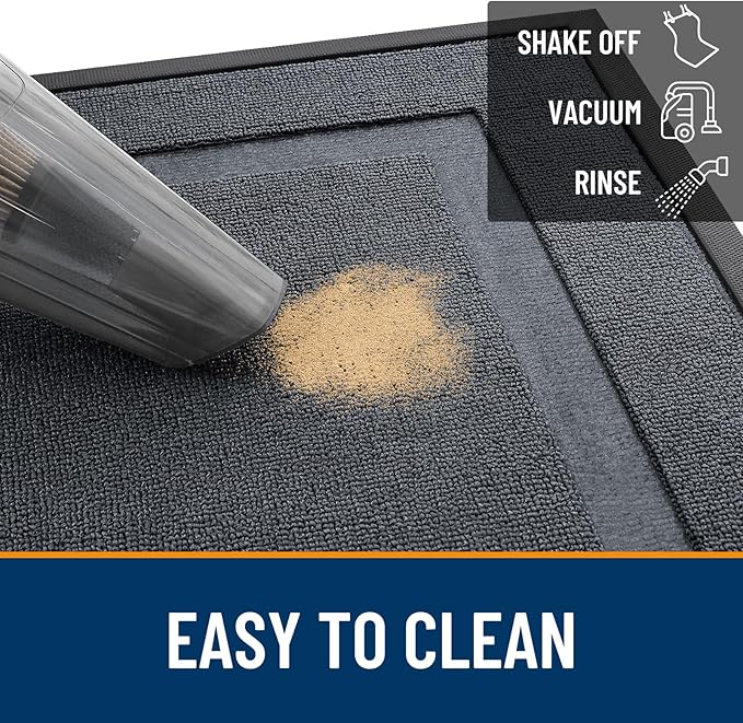 OLANLY Front Door Mat Indoor Outdoor Entrance, Waterproof All-Season, All-Weather Doormat, Sturdy Natural Rubber, Low Profile, Easy Clean Patio Porch Entryway Mat, 47x23, Charcoal Gray