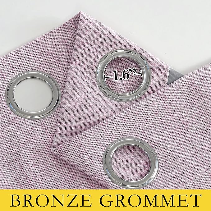 NICETOWN Pink Vintage Linen 100% Blackout Curtains for Living Room, Thermal Insulated Curtains 48" Long, Noise Reducing Window Treatment Drapes for Hall Room, 52" Wide Per Panel, Set of 2