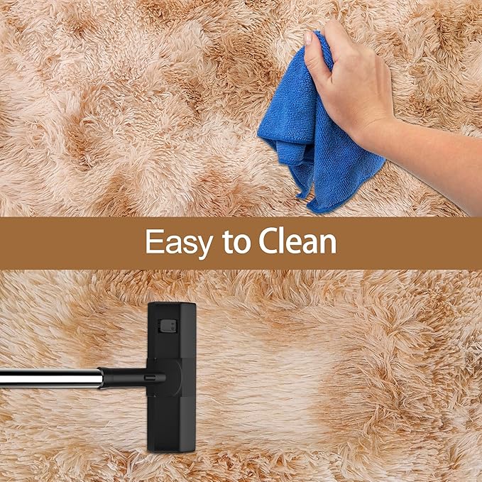 Super Soft Fluffy Living Room Area Rugs 2x10 ft Tie-Dyed Beige Shaggy Furry Carpet Washable Non-Slip Floor Rug Bedroom Bedside Nursery Rug Fuzzy Girls Boy Reduce Noise Dorm Home Decor