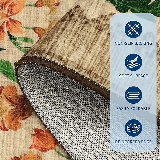 GarveeHome Floral Rug for Entryway 2x3 Rugs Machine Washable Boho Small Area Rug Non-Slip Low-Pile Front Door Soft Mat for Entrance, Bedroom, Kitchen, Laundry, Bathroom, Beige